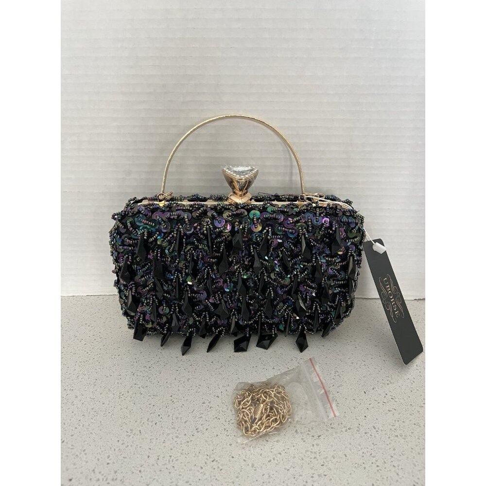 UBORSE Evening Clutch Shoulder Handbag NEW in Box Crystals Beads Sequin Formal - Picture 10 of 15